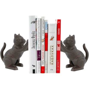 Cat Decorative Bookends, Unique Cast Iron Animal Shape Book Ends to Hold Books