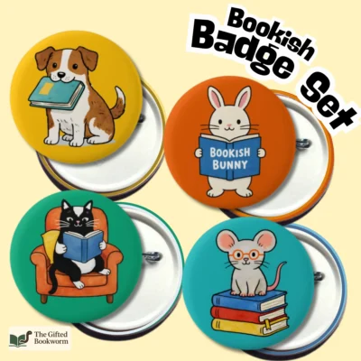 bookish badge set – cute reading animals pin badges