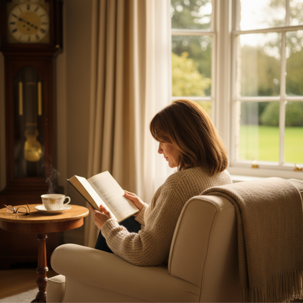 Home a woman reading a book