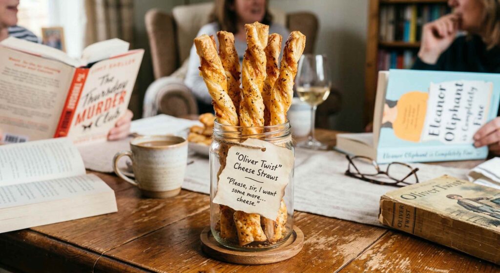 Plot Twists & Pretzels: Easy, Literary-Themed Snacks for Your Next Book Club oliver twist cheese straws for a snack at a book club meeting
