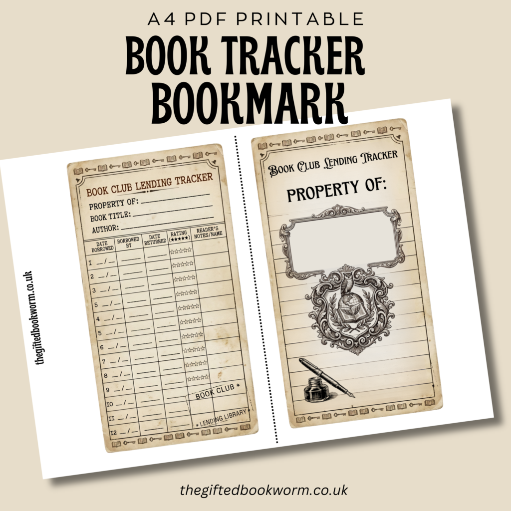 book club lending tracker bookmark | printable a4 pdf | vintage library card style